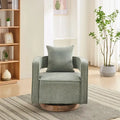 Fauteuil d'appoint pivotant à 360° en mélange de lin, dossier incurvé, base en hévéa avec coussin