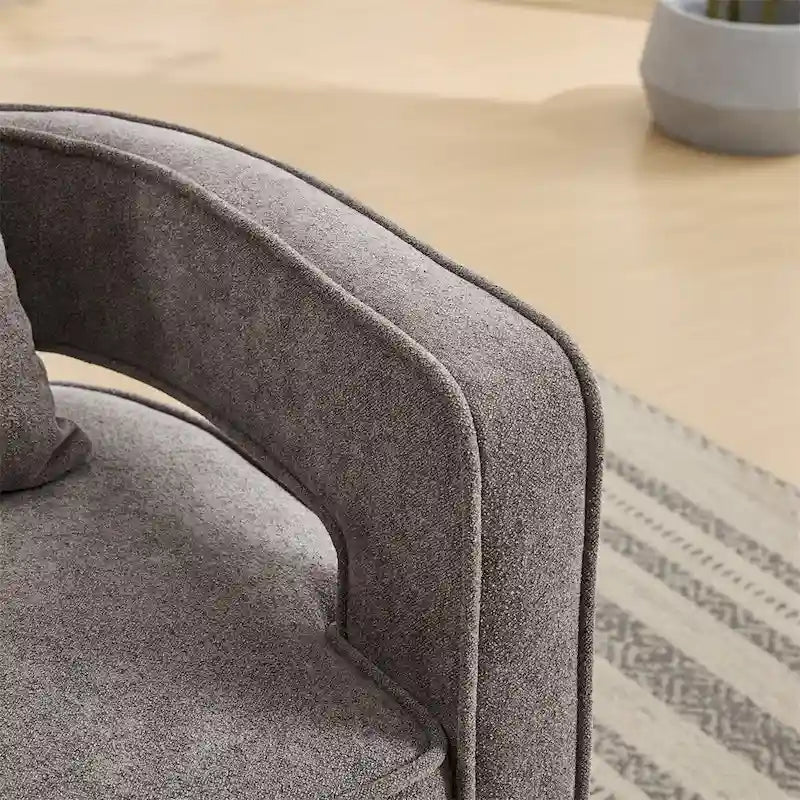 Fauteuil d'appoint pivotant à 360° en mélange de lin, dossier incurvé, base en hévéa avec coussin