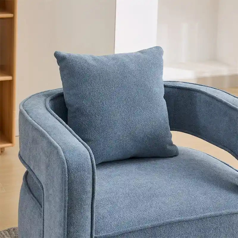 Fauteuil d'appoint pivotant à 360° en mélange de lin, dossier incurvé, base en hévéa avec coussin