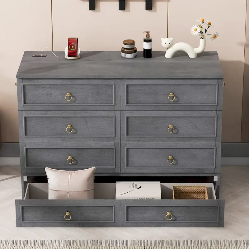Lit Mural Escamotable Queen Gris avec Tiroirs de Rangement en Rotin Armoire Pliable