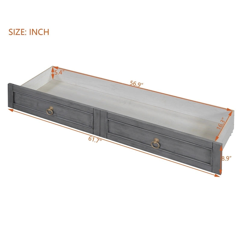 Lit Mural Escamotable Queen Gris avec Tiroirs de Rangement en Rotin Armoire Pliable