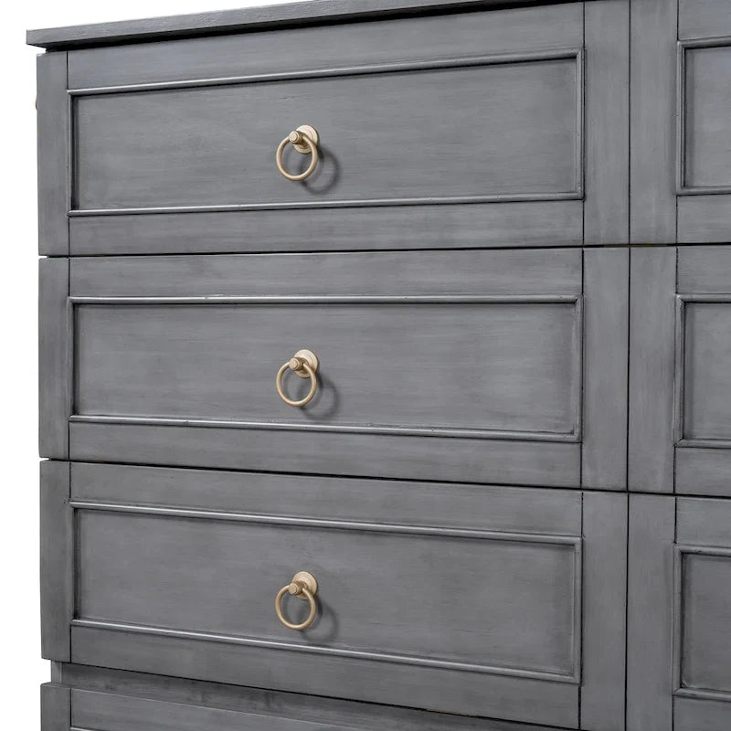 Lit Mural Escamotable Queen Gris avec Tiroirs de Rangement en Rotin Armoire Pliable