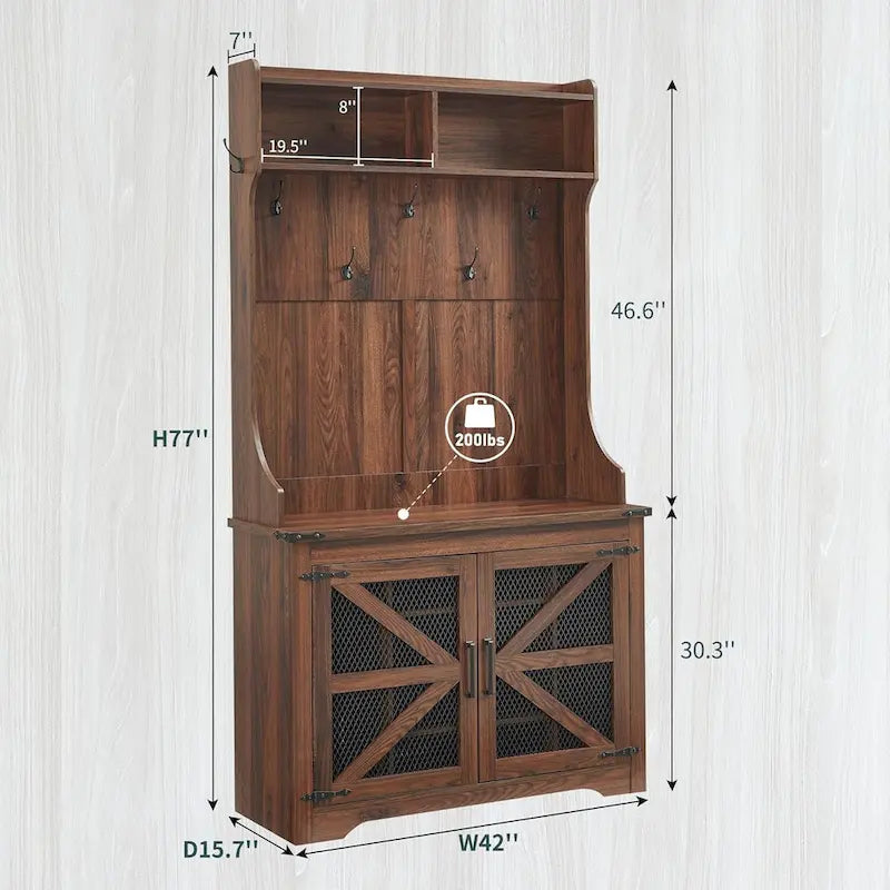 Meuble d'entrée de style campagnard avec banc à chaussures et patères, blanc