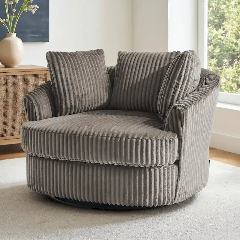 Fauteuil tonneau pivotant en velours côtelé surdimensionné avec rotation à 360° bleu