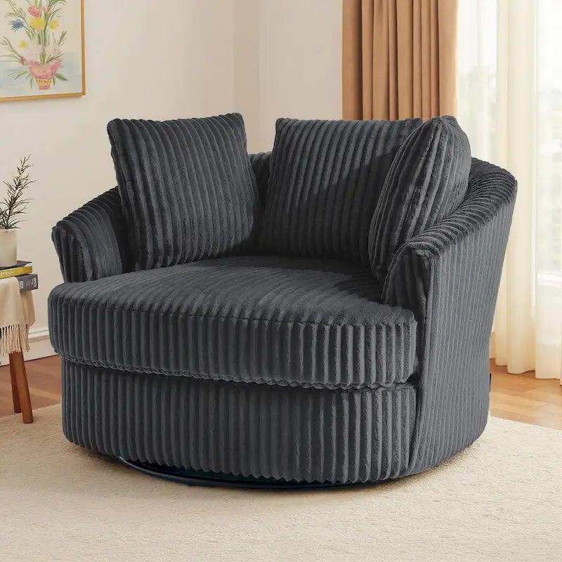 Fauteuil tonneau pivotant en velours côtelé surdimensionné avec rotation à 360° bleu