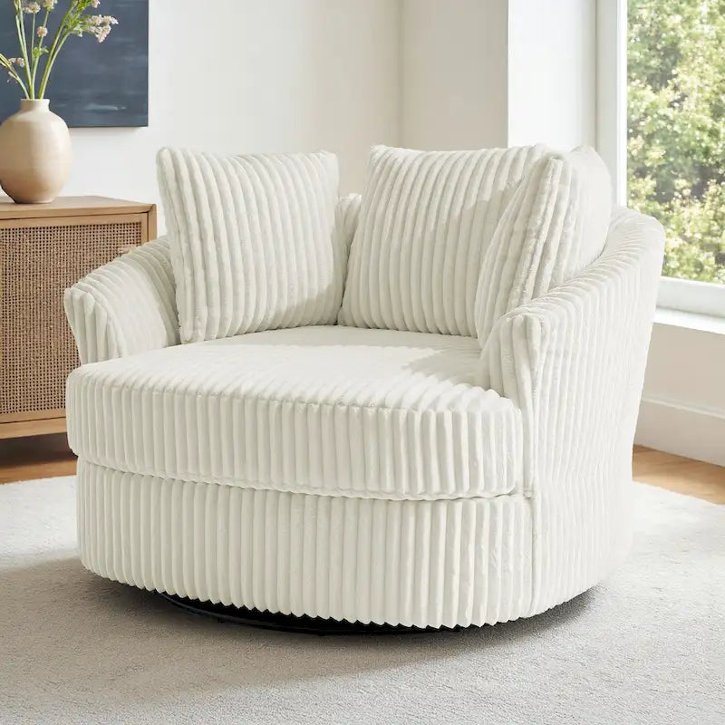 Fauteuil tonneau pivotant en velours côtelé surdimensionné avec rotation à 360° bleu