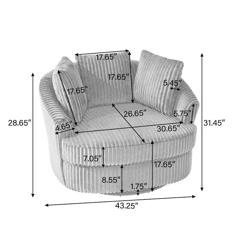 Fauteuil tonneau pivotant en velours côtelé surdimensionné avec rotation à 360° bleu