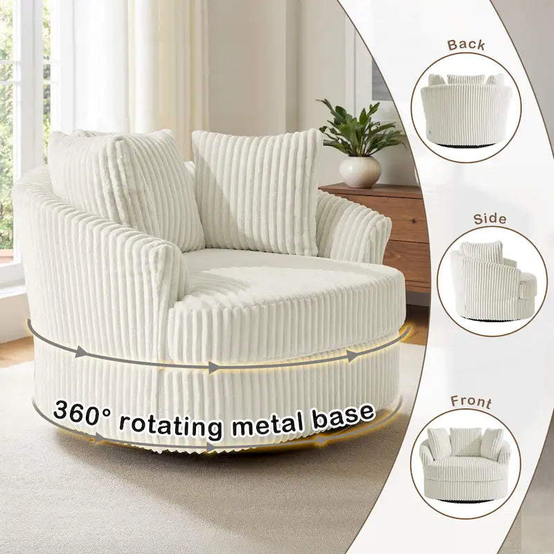 Fauteuil tonneau pivotant en velours côtelé surdimensionné avec rotation à 360° bleu
