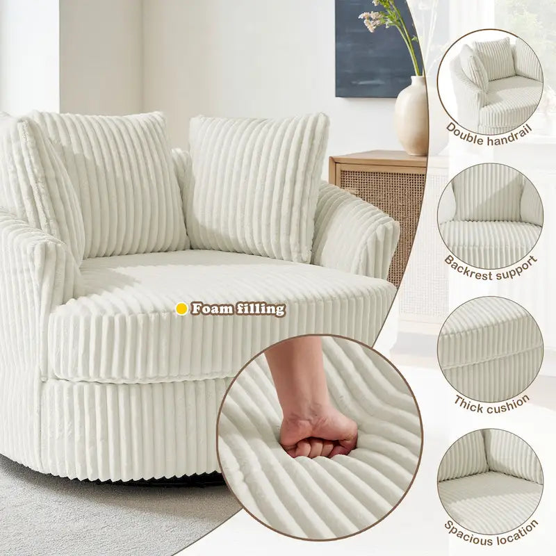 Fauteuil tonneau pivotant en velours côtelé surdimensionné avec rotation à 360° bleu