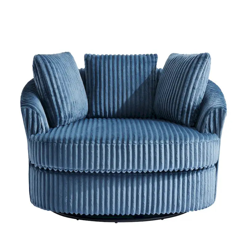 Fauteuil tonneau pivotant en velours côtelé surdimensionné avec rotation à 360° bleu