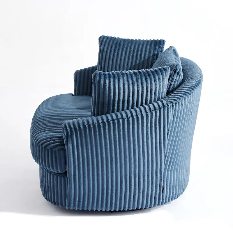 Fauteuil tonneau pivotant en velours côtelé surdimensionné avec rotation à 360° bleu