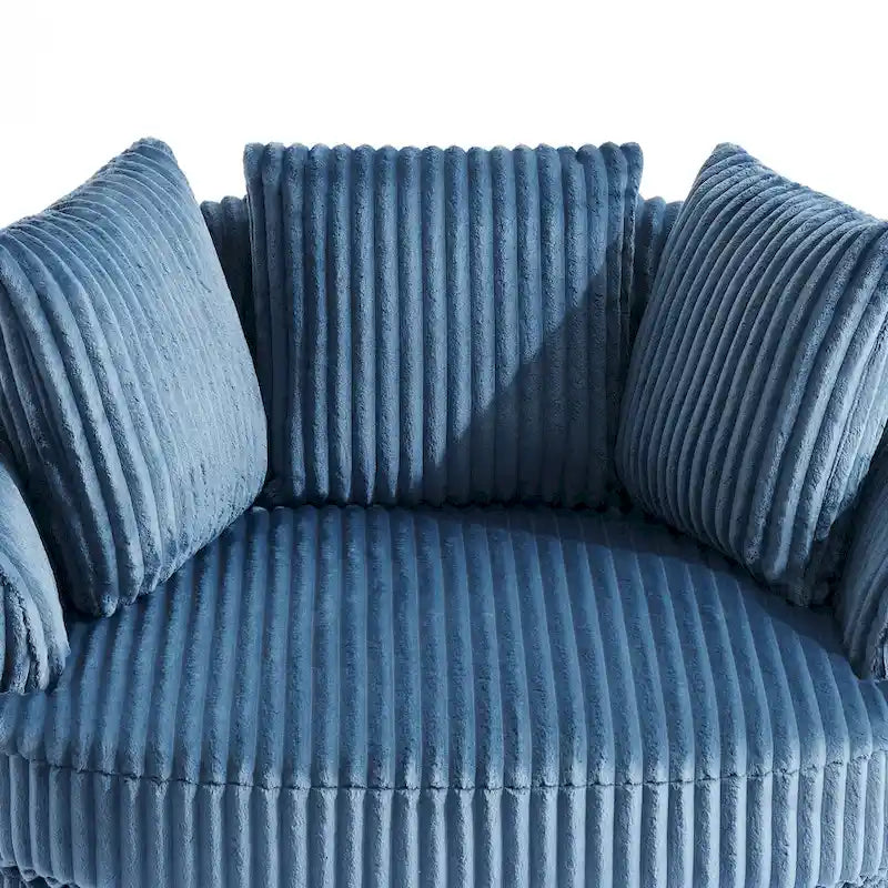 Fauteuil tonneau pivotant en velours côtelé surdimensionné avec rotation à 360° bleu