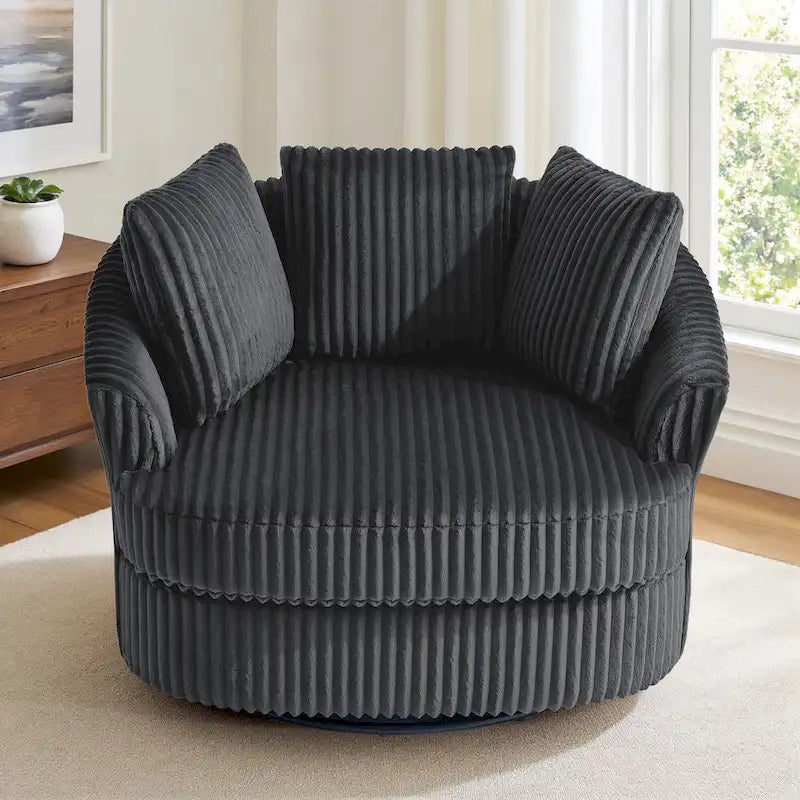 Fauteuil tonneau pivotant en velours côtelé surdimensionné avec rotation à 360° bleu
