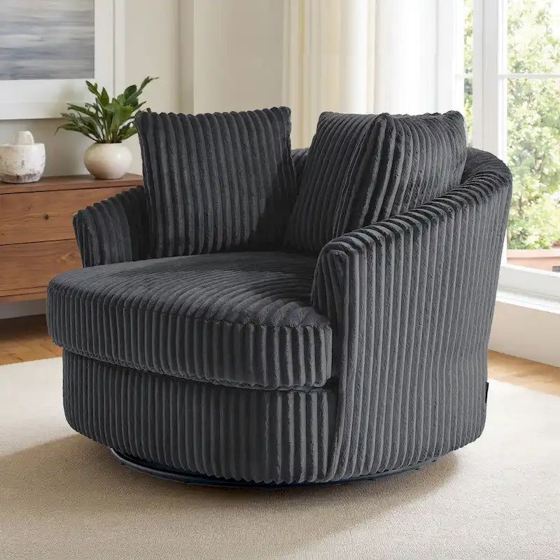 Fauteuil tonneau pivotant en velours côtelé surdimensionné avec rotation à 360° bleu