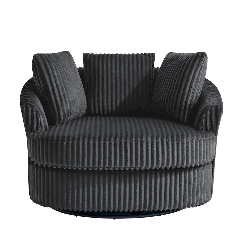 Fauteuil tonneau pivotant en velours côtelé surdimensionné avec rotation à 360° bleu