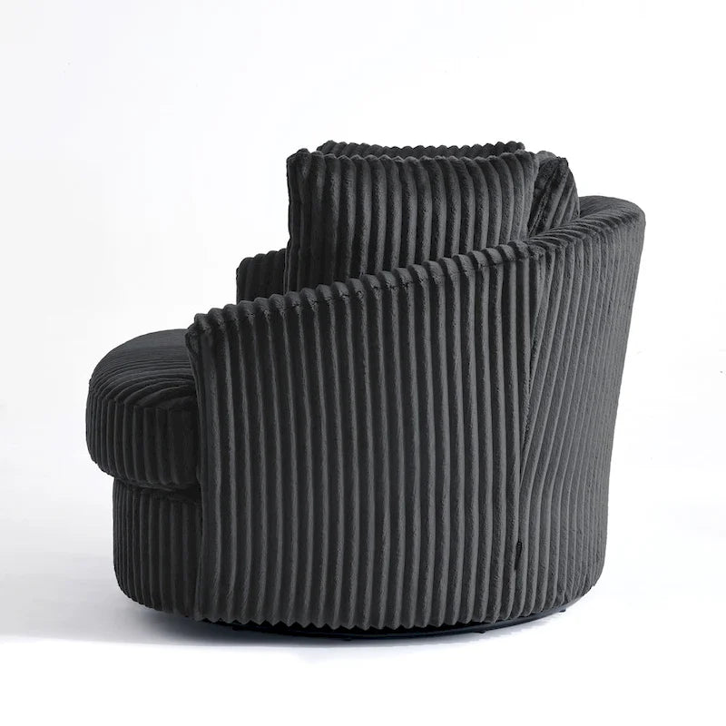 Fauteuil tonneau pivotant en velours côtelé surdimensionné avec rotation à 360° bleu