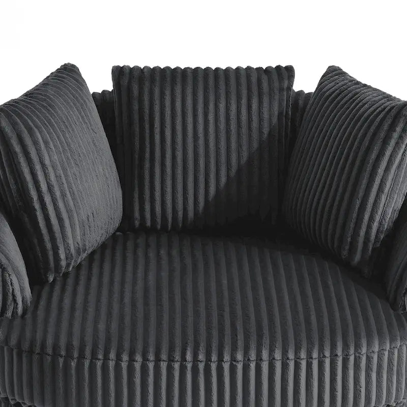 Fauteuil tonneau pivotant en velours côtelé surdimensionné avec rotation à 360° bleu