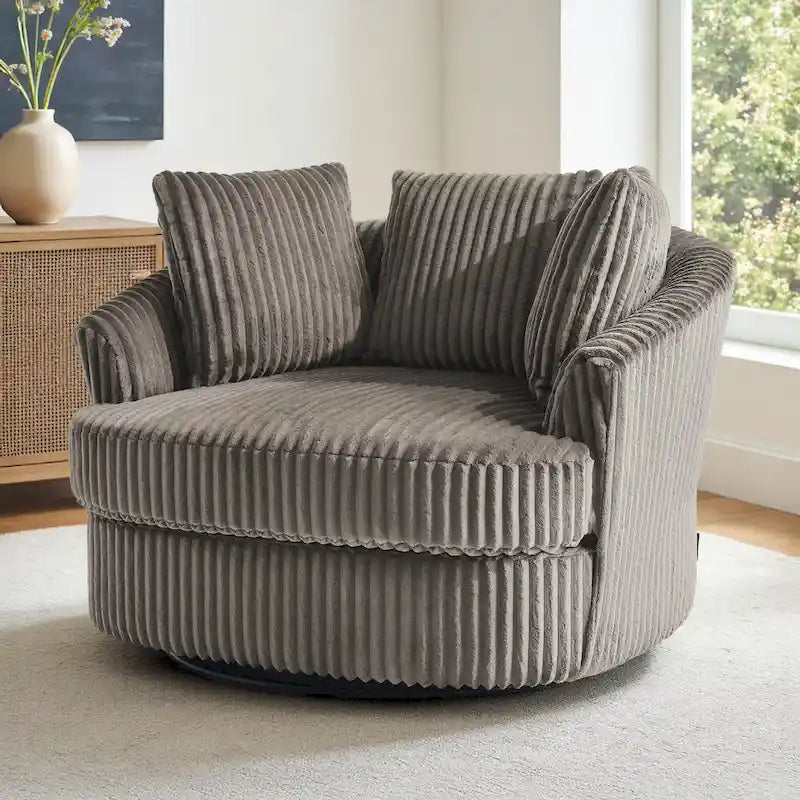 Fauteuil tonneau pivotant en velours côtelé surdimensionné avec rotation à 360° bleu