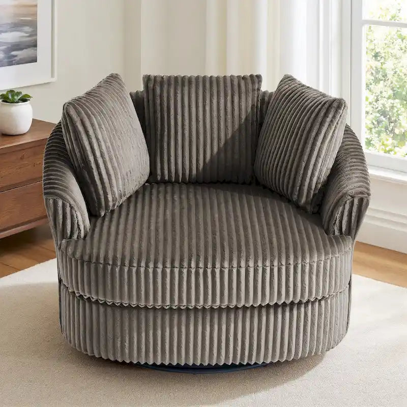 Fauteuil tonneau pivotant en velours côtelé surdimensionné avec rotation à 360° bleu
