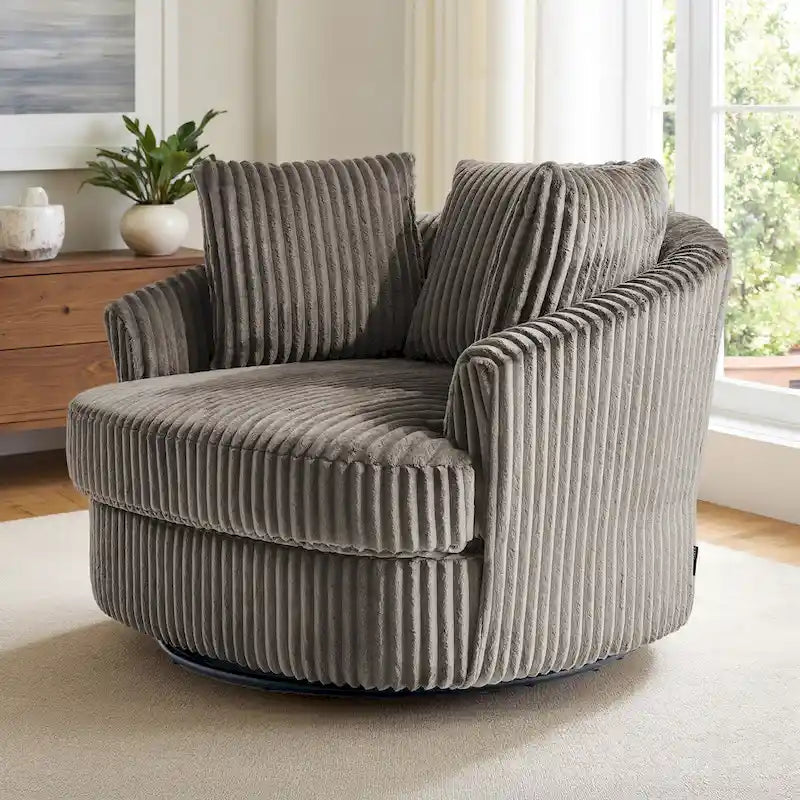 Fauteuil tonneau pivotant en velours côtelé surdimensionné avec rotation à 360° bleu