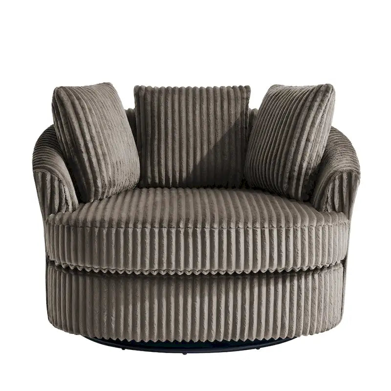 Fauteuil tonneau pivotant en velours côtelé surdimensionné avec rotation à 360° bleu