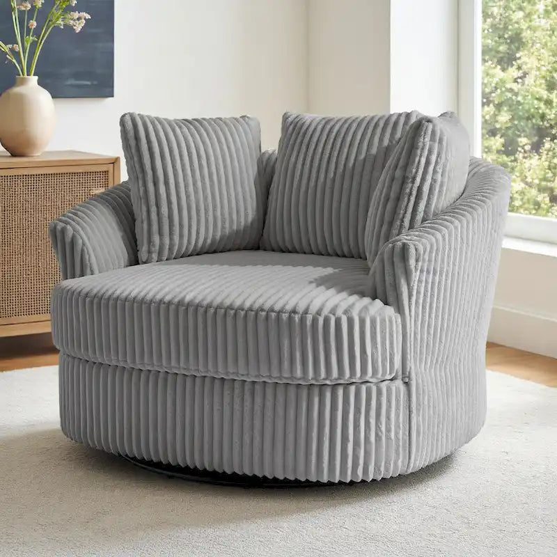 Fauteuil tonneau pivotant en velours côtelé surdimensionné avec rotation à 360° bleu