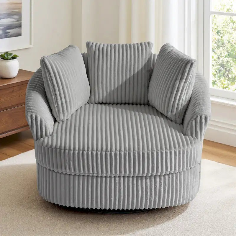 Fauteuil tonneau pivotant en velours côtelé surdimensionné avec rotation à 360° bleu