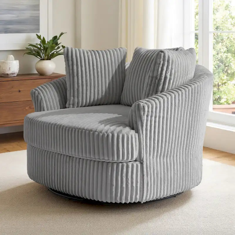 Fauteuil tonneau pivotant en velours côtelé surdimensionné avec rotation à 360° bleu