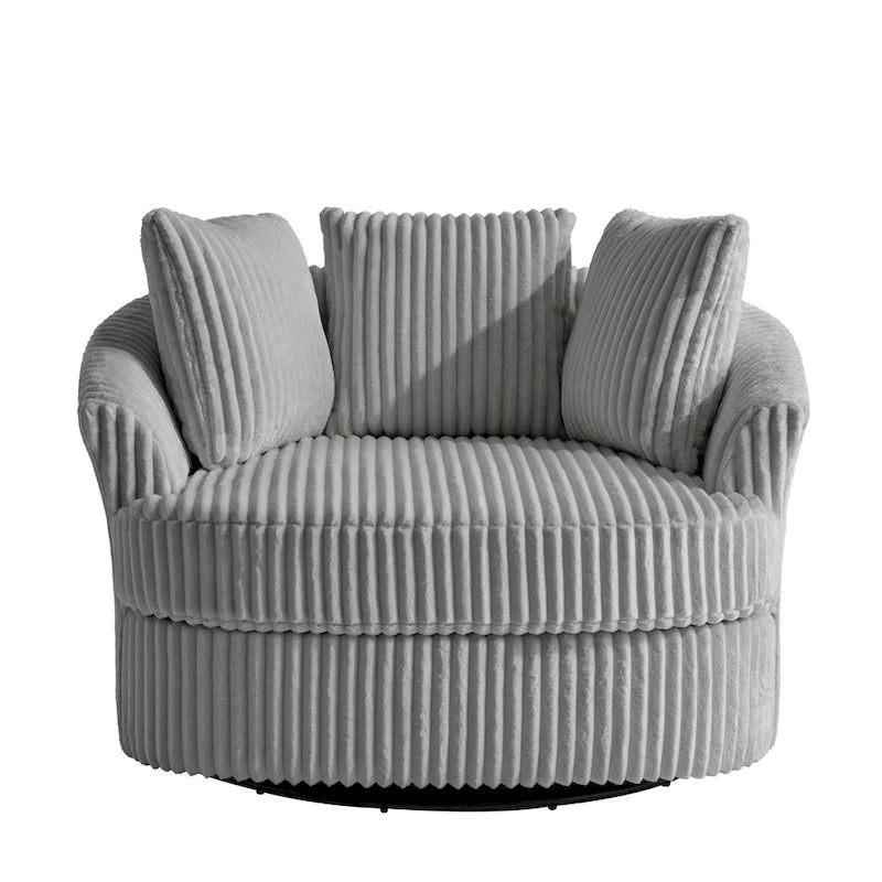 Fauteuil tonneau pivotant en velours côtelé surdimensionné avec rotation à 360° bleu