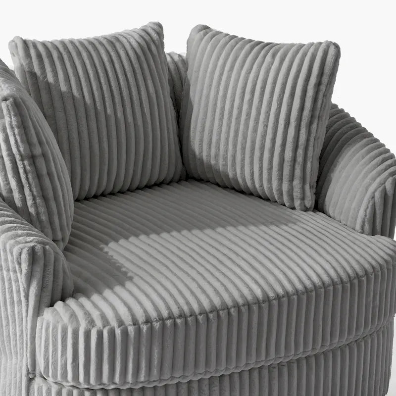 Fauteuil tonneau pivotant en velours côtelé surdimensionné avec rotation à 360° bleu