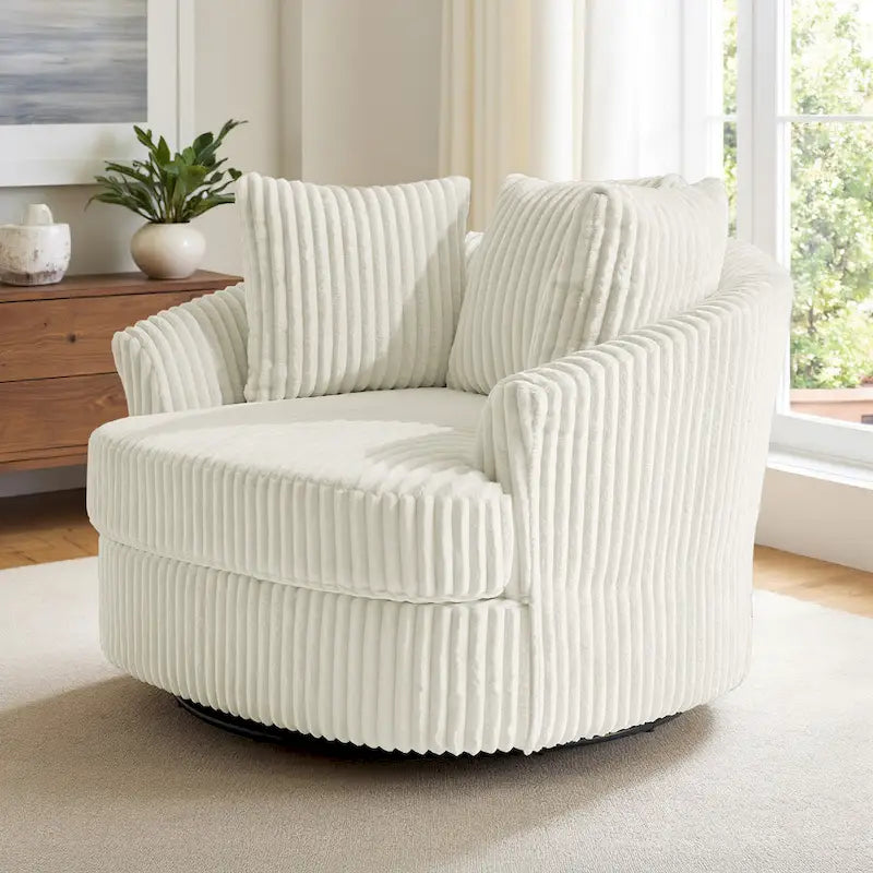 Fauteuil tonneau pivotant en velours côtelé surdimensionné avec rotation à 360° bleu