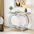 Console Miroir avec Accents de Cristal Table d'Entrée ou de Canapé Argentée