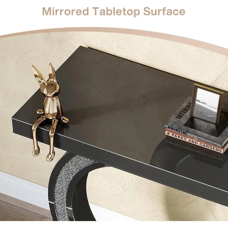 Console Miroir avec Accents de Cristal Table d'Entrée ou de Canapé Argentée