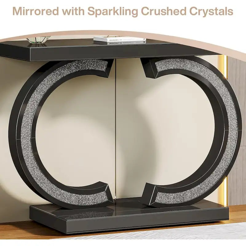 Console Miroir avec Accents de Cristal Table d'Entrée ou de Canapé Argentée