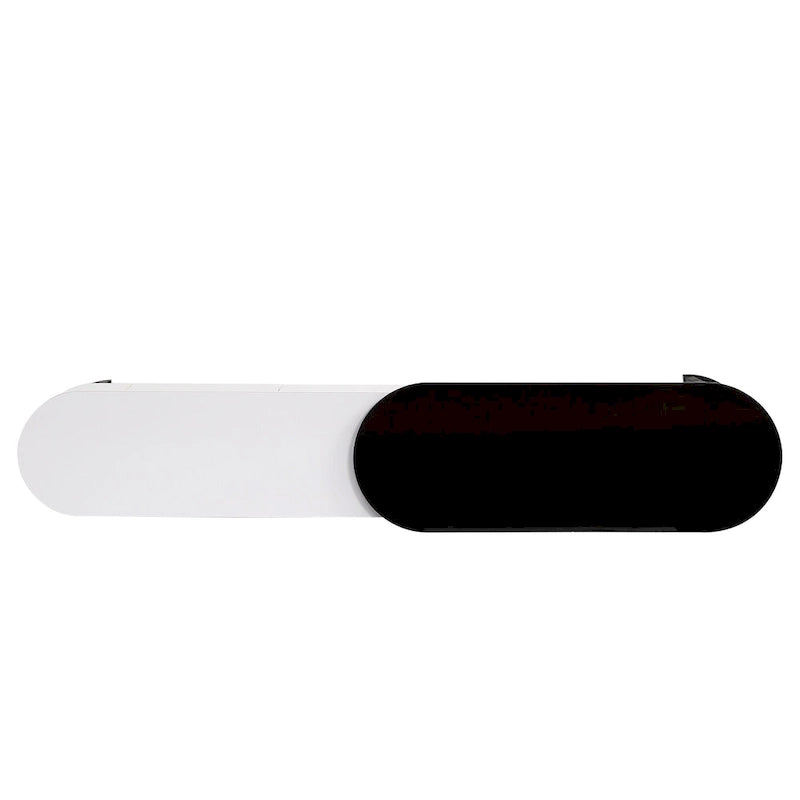 Meuble TV blanc extensible avec 3 tiroirs à fermeture amortie et pieds en métal noir