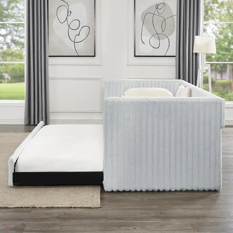 Lit de repos rembourré avec lit gigogne en tissu côtelé gris canapé-lit