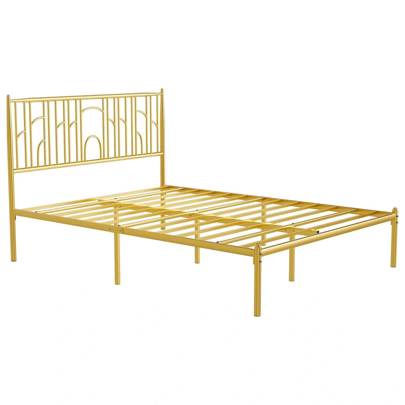 Cadre de lit plateforme en métal doré Tête de lit décorative cintrée Rangement sous le lit