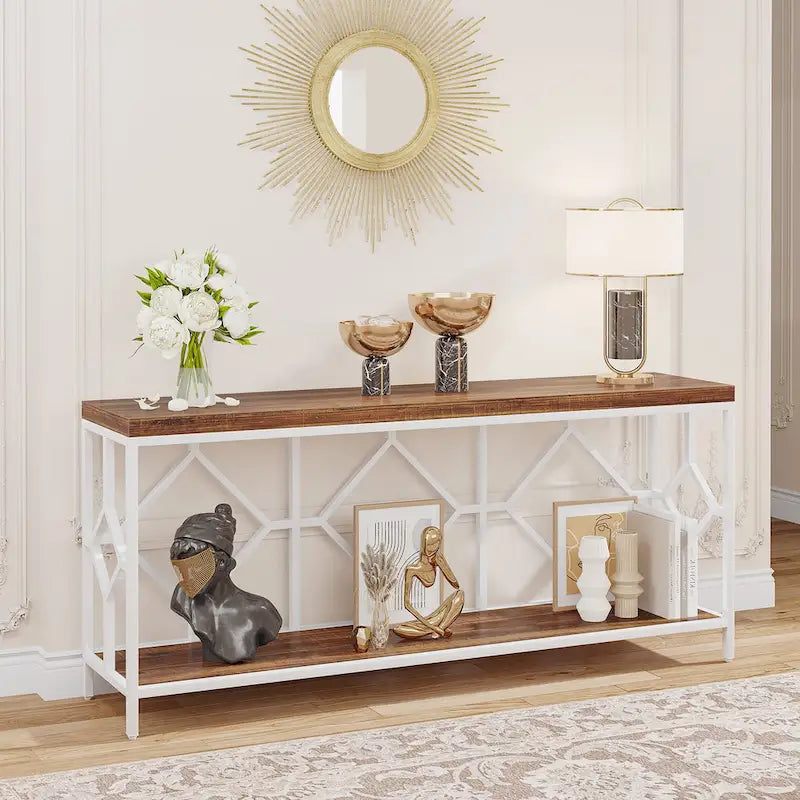 71 Inches Extra Long Console Table Sofa Table with Open Storage Shelf, Narrow Long Sofa Tables Entry Table Behind Couch Table