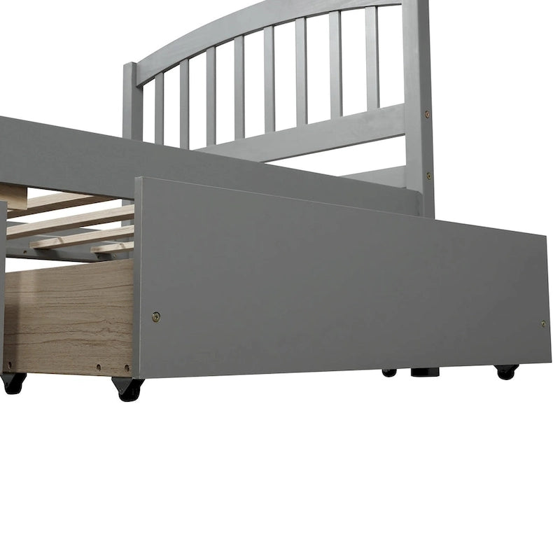 Lit double plateforme en bois avec tiroir gigogne en noyer massif marron
