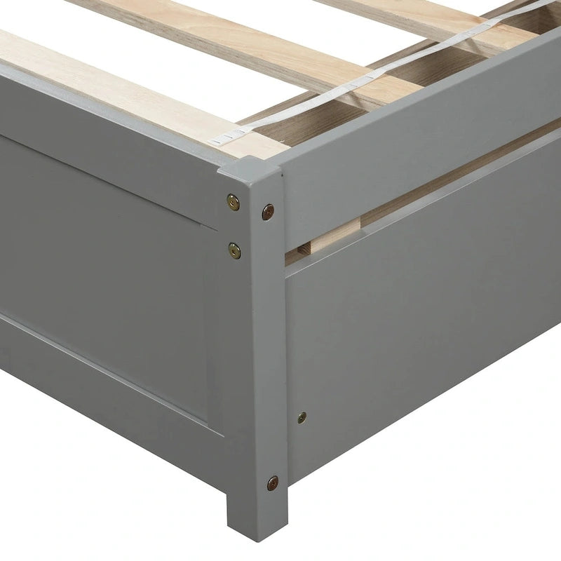 Lit double plateforme en bois avec tiroir gigogne en noyer massif marron