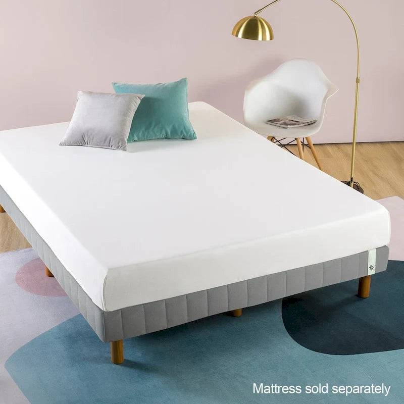 Sommier-plateforme en tissu gris de 11 po avec pieds en bois massif