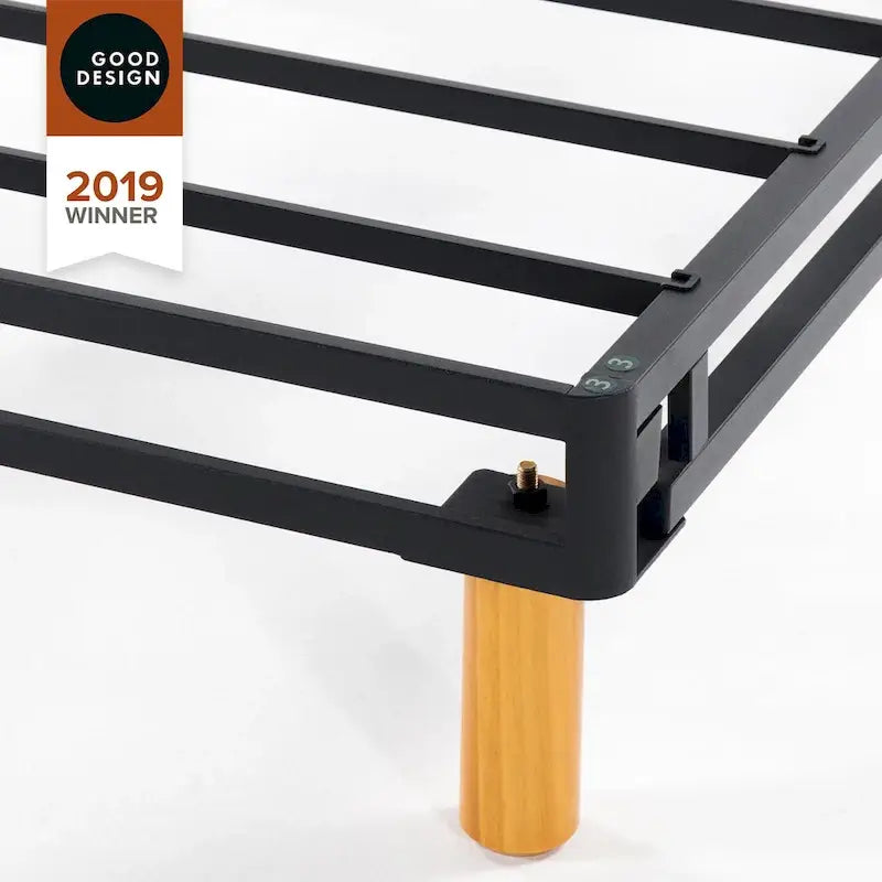 Sommier-plateforme en tissu gris de 11 po avec pieds en bois massif