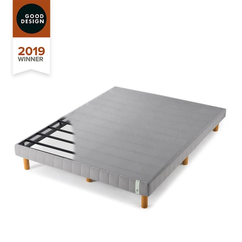 Sommier-plateforme en tissu gris de 11 po avec pieds en bois massif