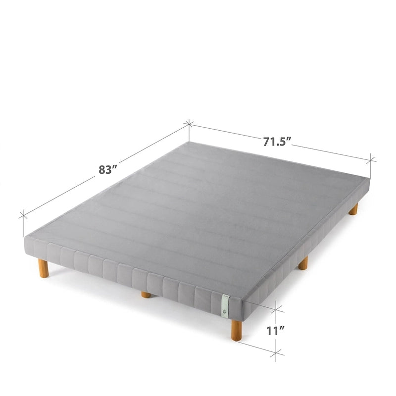 Sommier-plateforme en tissu gris de 11 po avec pieds en bois massif