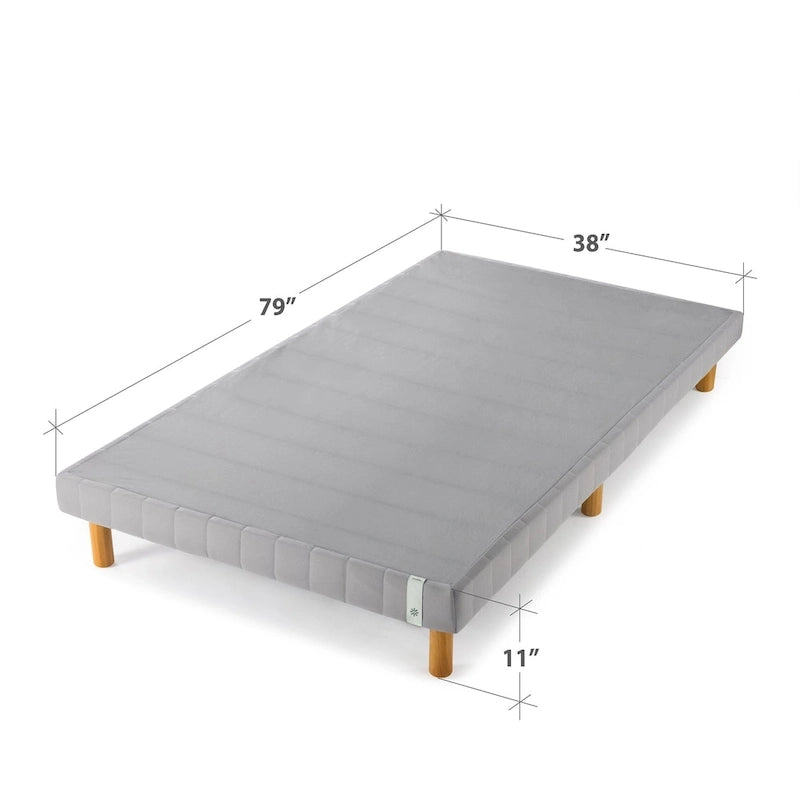 Sommier-plateforme en tissu gris de 11 po avec pieds en bois massif