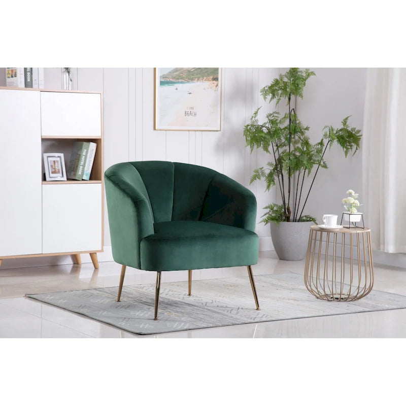 Fauteuil d'appoint en velours capitonné avec pieds métalliques épurés