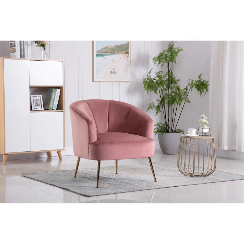 Fauteuil d'appoint en velours capitonné avec pieds métalliques épurés