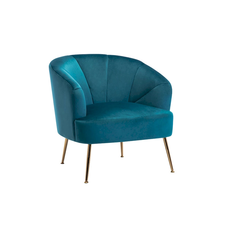Fauteuil d'appoint en velours capitonné avec pieds métalliques épurés