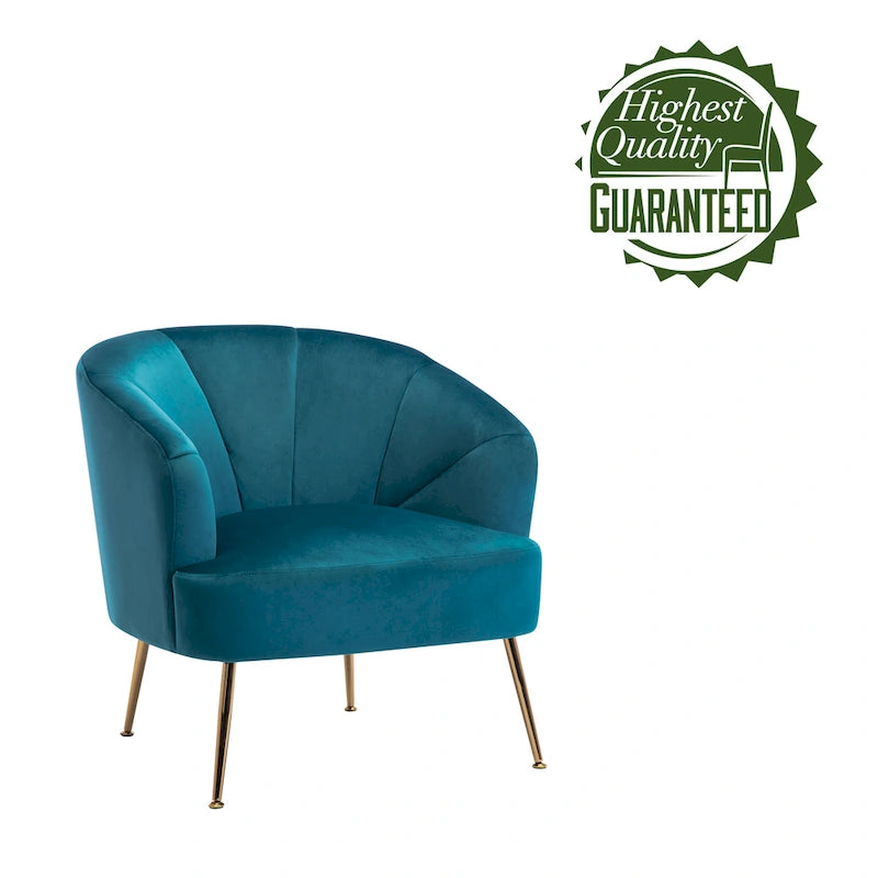 Fauteuil d'appoint en velours capitonné avec pieds métalliques épurés