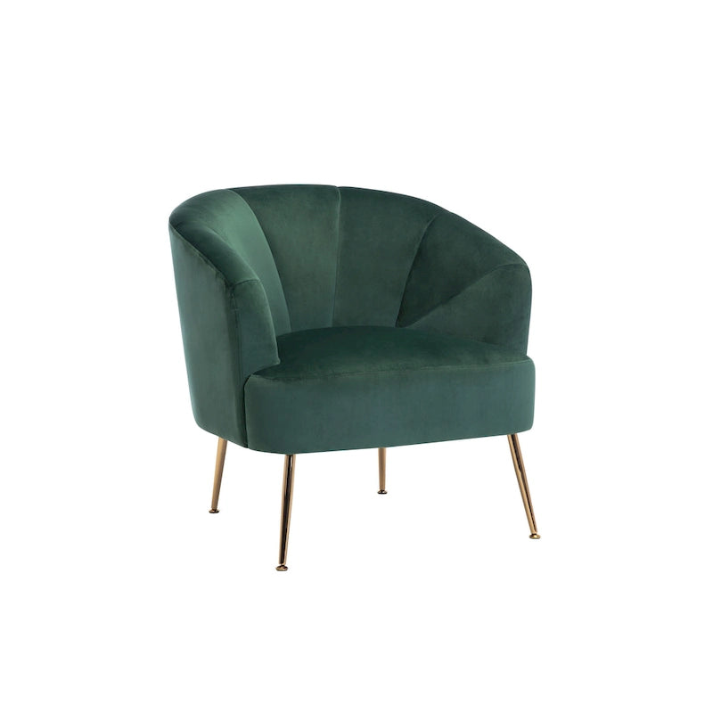 Fauteuil d'appoint en velours capitonné avec pieds métalliques épurés